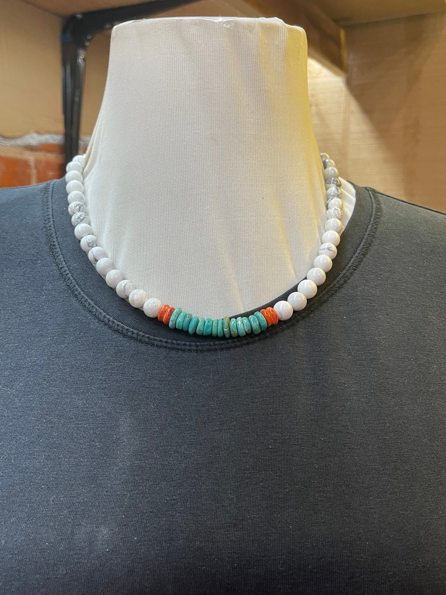 Howlite Turquoise and Spiny Necklace