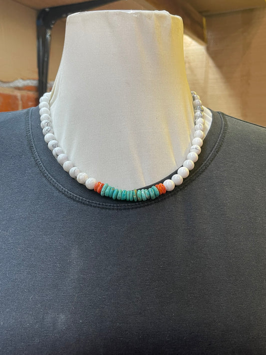 Howlite Turquoise and Spiny Necklace