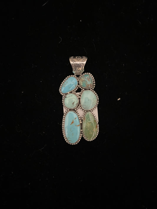 6 Stone Kingman Turquoise Pendant with a 9mm Bale