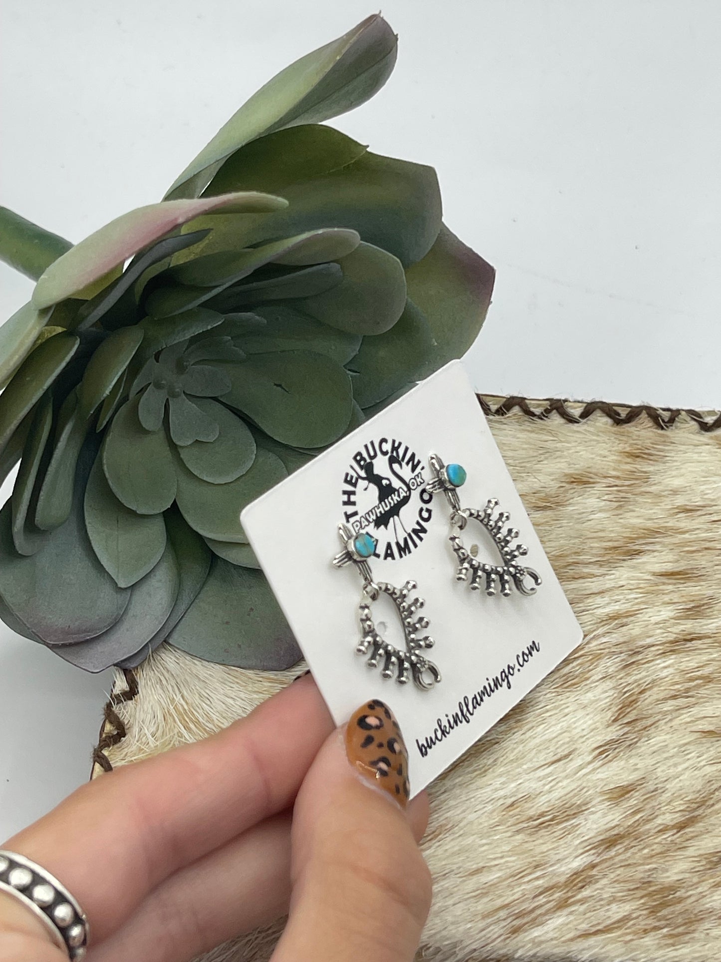 Turquoise Squash Blossom Post Dangle Earrings by Zia