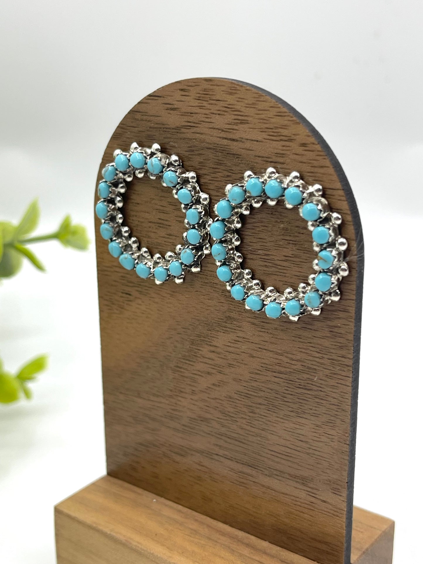 LOT 51 8/9 Turquoise Snake Eye Circle Post Earrings by Marlon Quam, Zuni