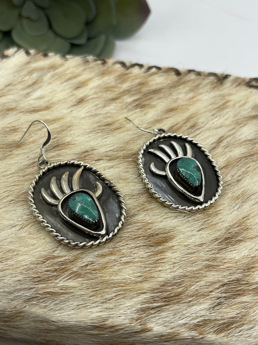 Turquoise Bear Claw Dangle Earrings by Jimson Belin, Navajo