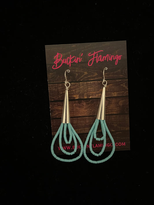 Turquoise Beaded Triple Teardrop Dangle Earrings