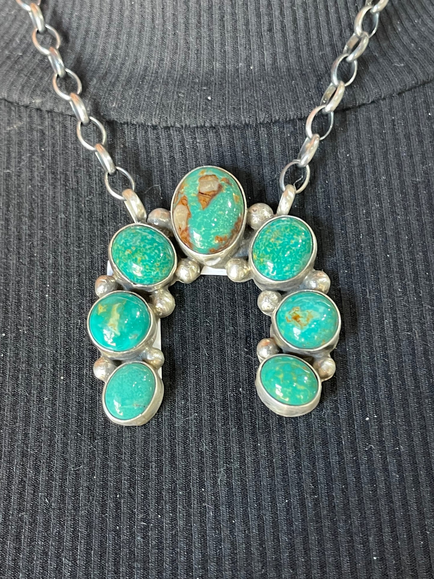 LOT 14 A 10/19 Kingman Turquoise Naja Necklace by Augustine Largo, Navajo