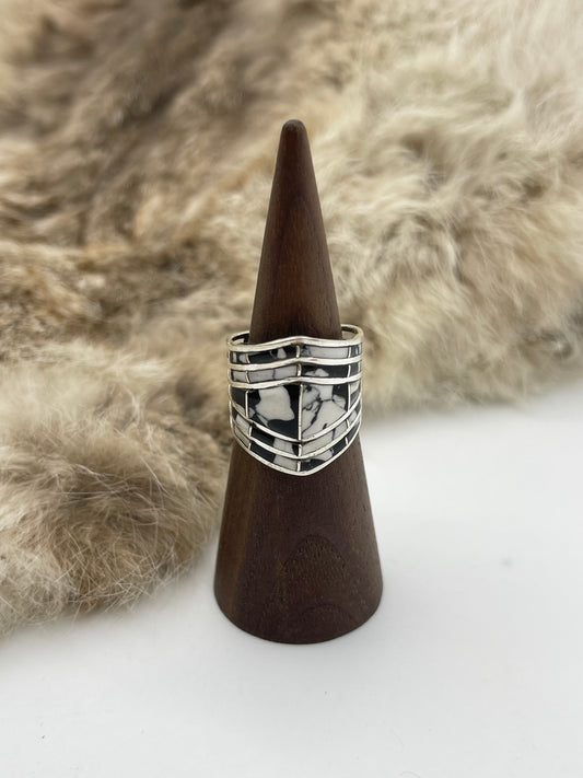 8.0 White Buffalo Inlay Band by Andrew Erico, Navajo