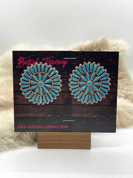 Turquoise Cluster Earrings by Philena ByJoe, Navajo