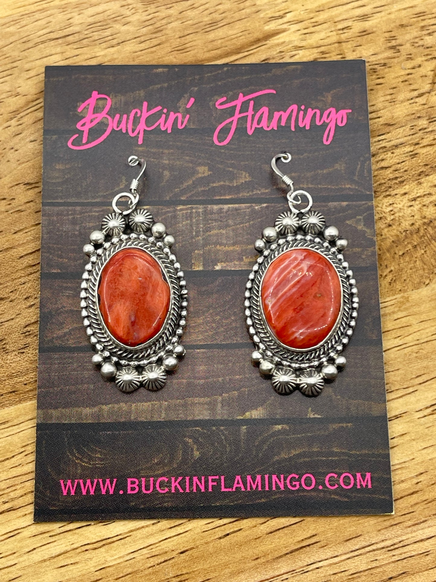 24"+3" Orange Spiny Squash Blossom and Dangle Earrings Set by Tom Lewis, Navajo