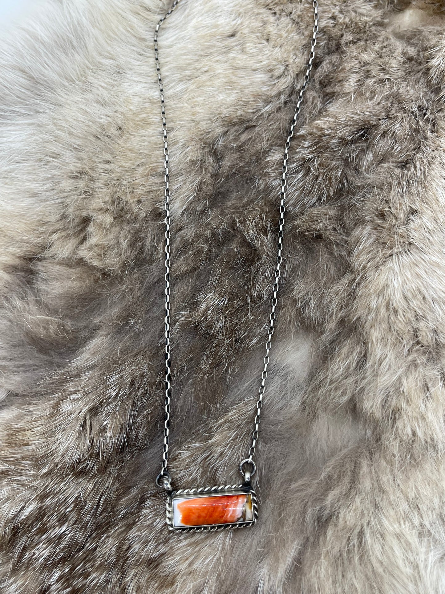 16" Orange Crush Bar Necklace By Johnny Dixon, Navajo