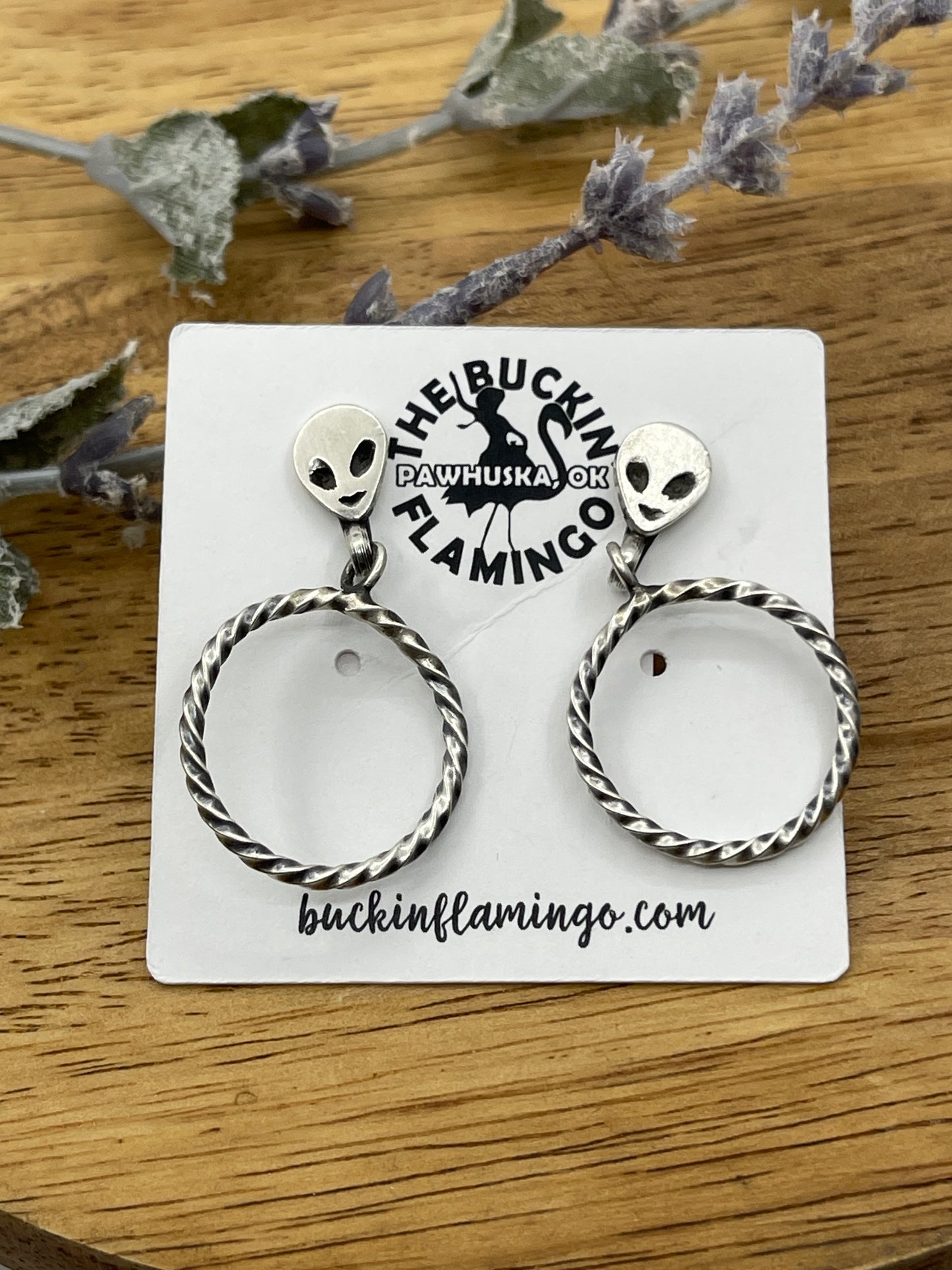 Silver Alien Post Hoop Earrings by Sonyei Coho, Navajo