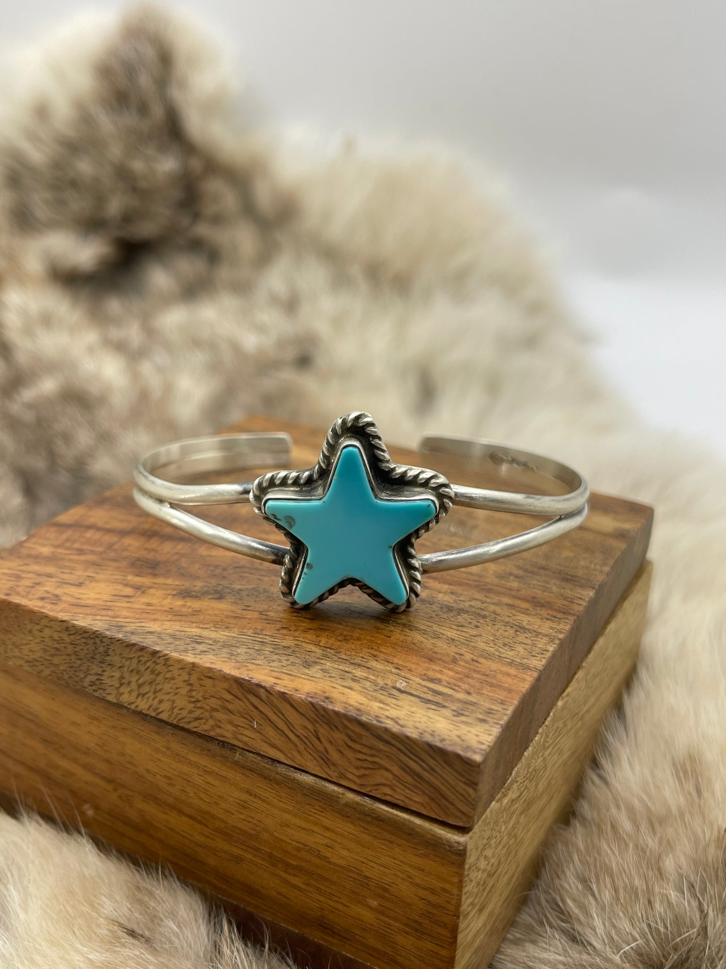 Blue Turquoise Star Cuff by Larson Chee, Navajo