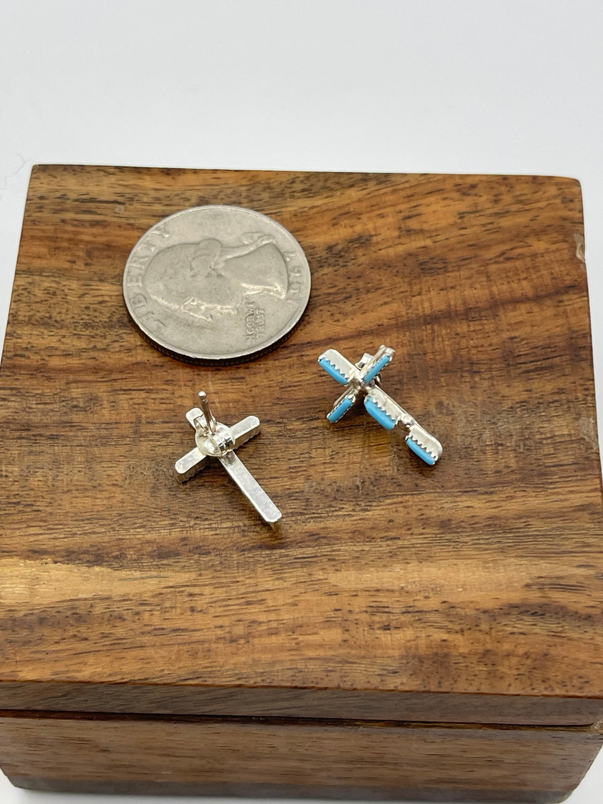 Turquoise Zuni Needlepoint Cross Earrings by Ashley Laate, Zuni