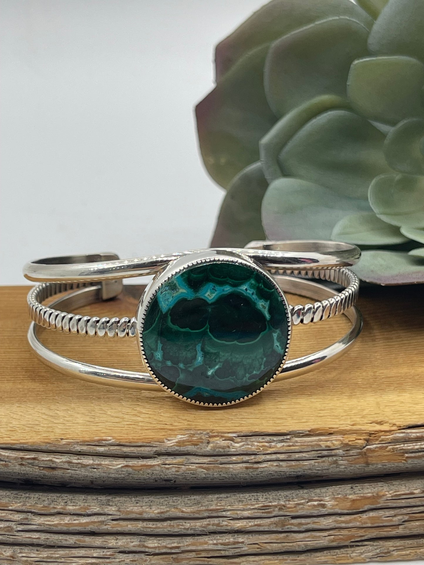 5 1/4"-7" Chrysocolla Malachite Circle Cuff by Dvane Smith, Navajo