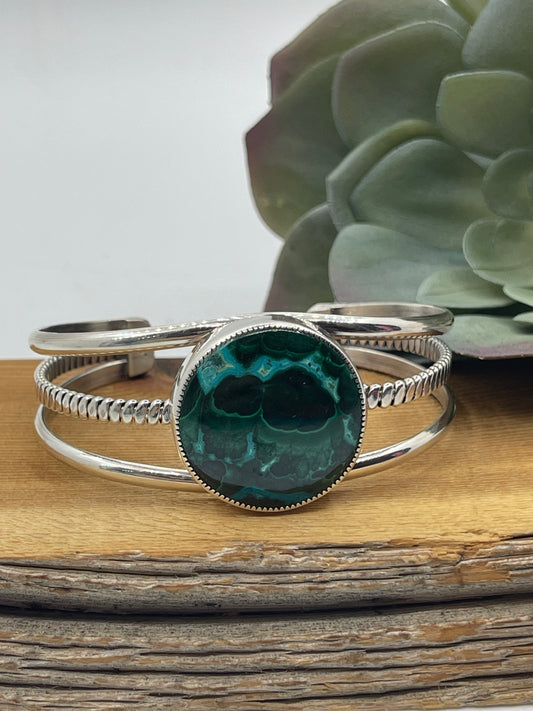 5 1/4"-7" Chrysocolla Malachite Circle Cuff by Dvane Smith, Navajo