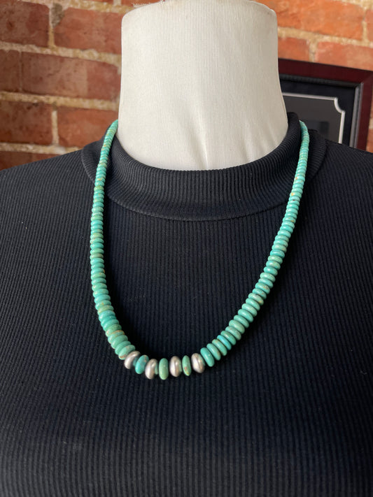 22" Graduated Turquoise Necklace with Navajo Pearls by Isabelle John, Navajo