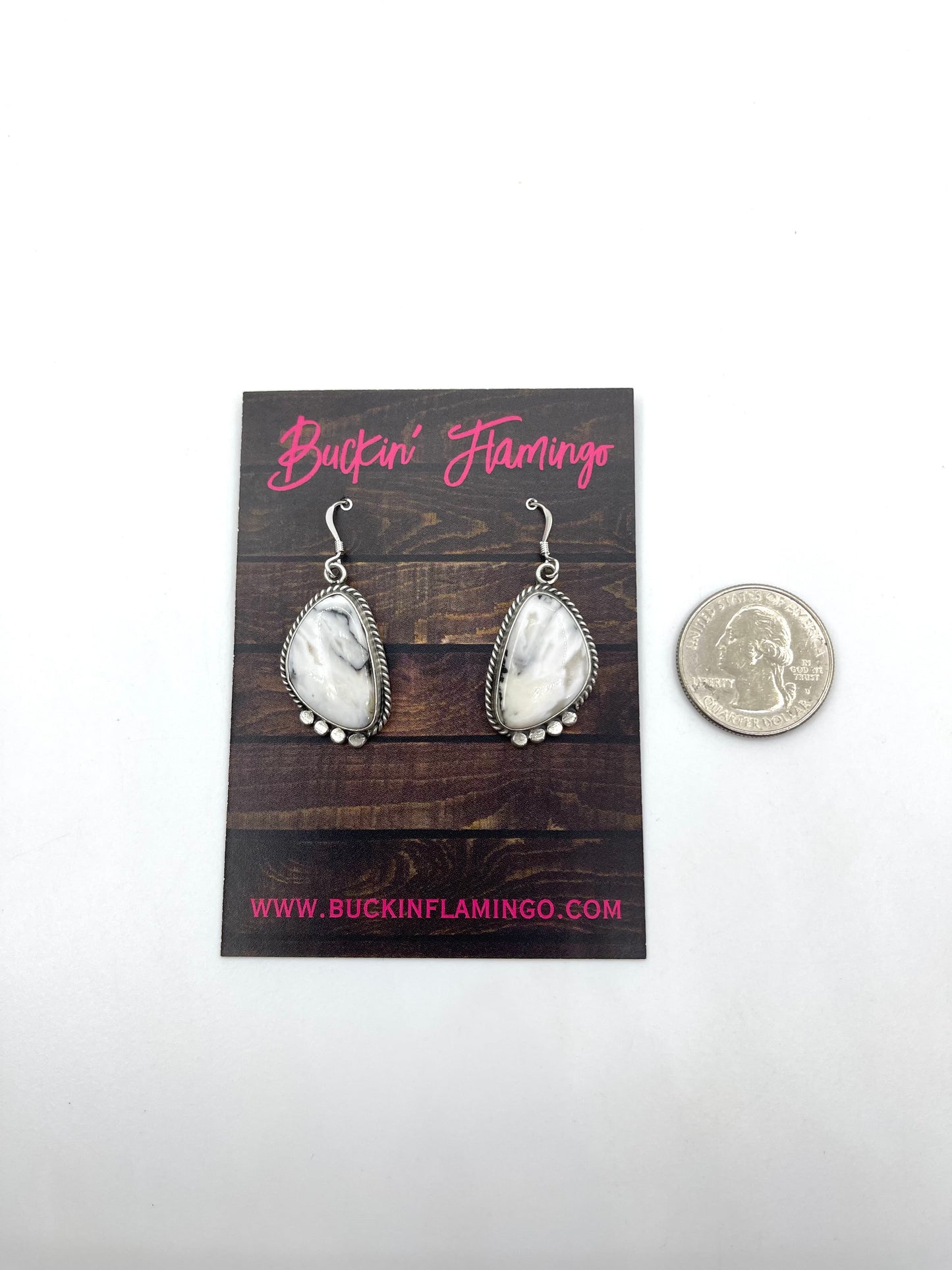 White Buffalo Dangle Earrings by Sharon McCarthy, Navajo