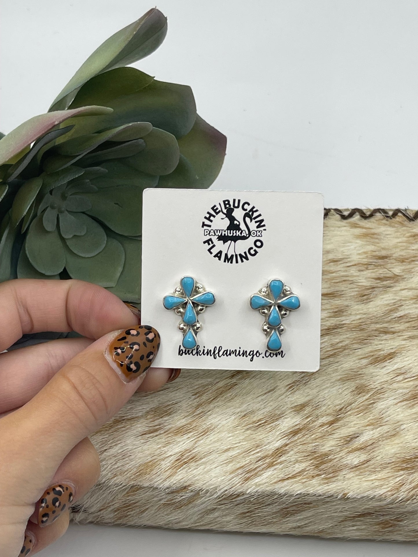 Turquoise Cross Post Earrings by Pino Yazzie, Zuni