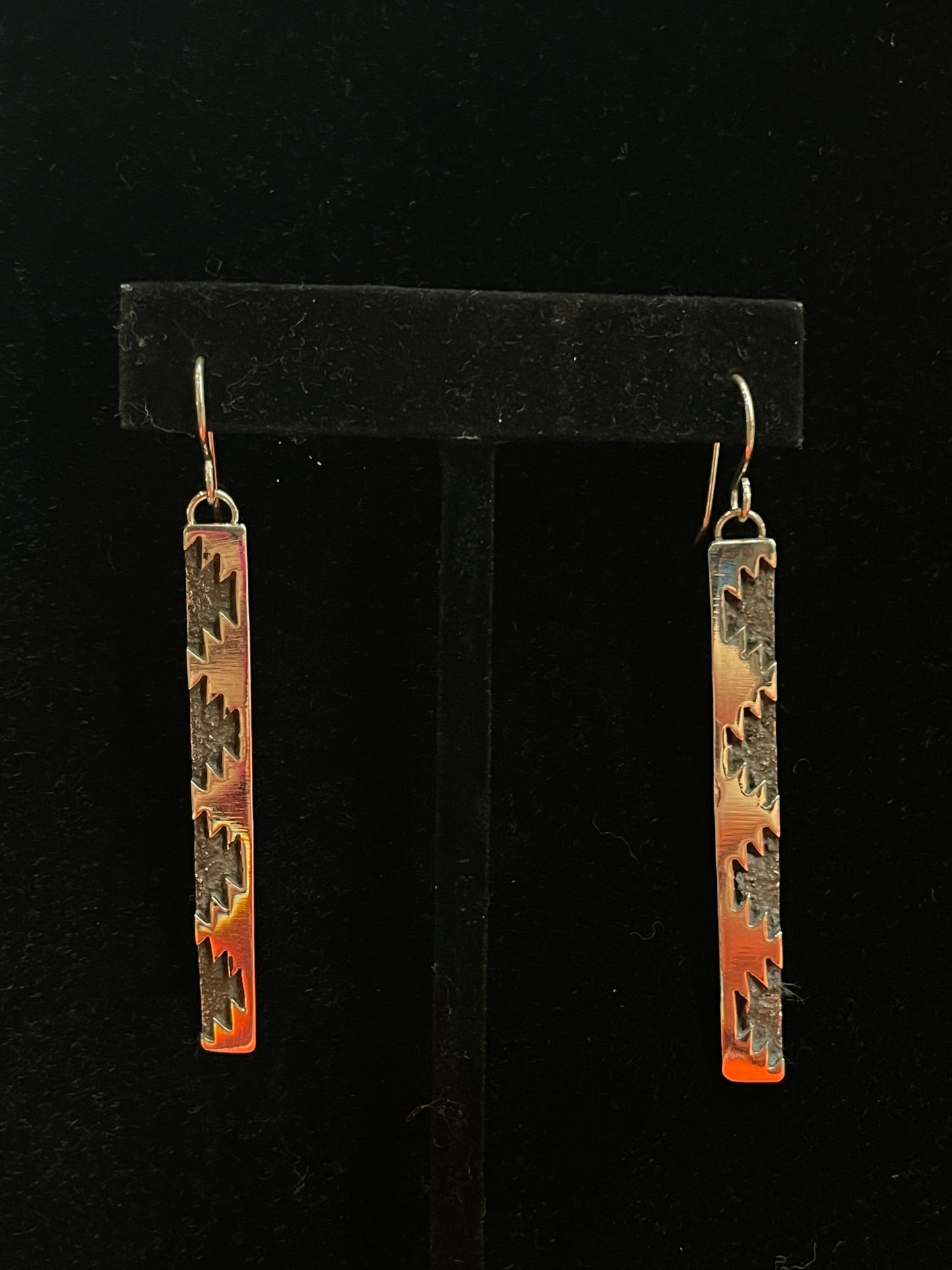 2 1/2" Stamped Sterling Silver Earrings by Marie Jackson, Navajo