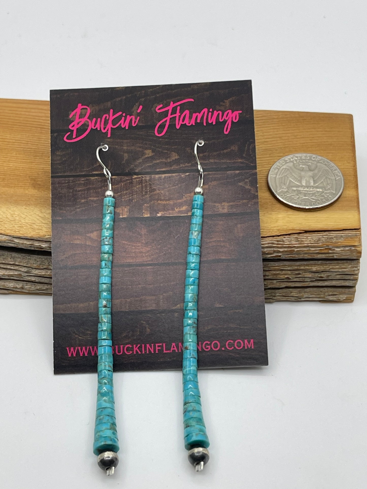 Graduated Turquoise Heishi Bead Dangle earrings with 5mm Navajo Pearls