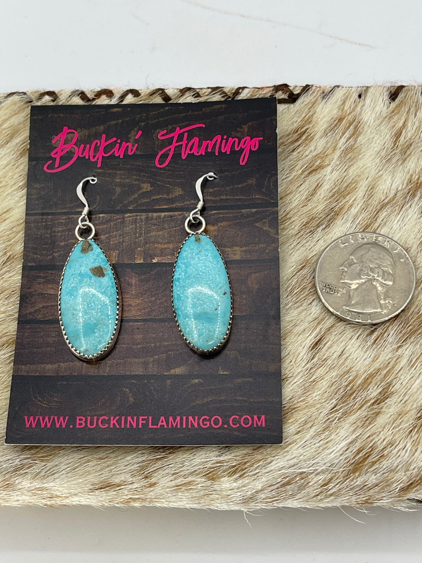 Turquoise Oval Dangle Earrings by Hiram Largo, Navajo