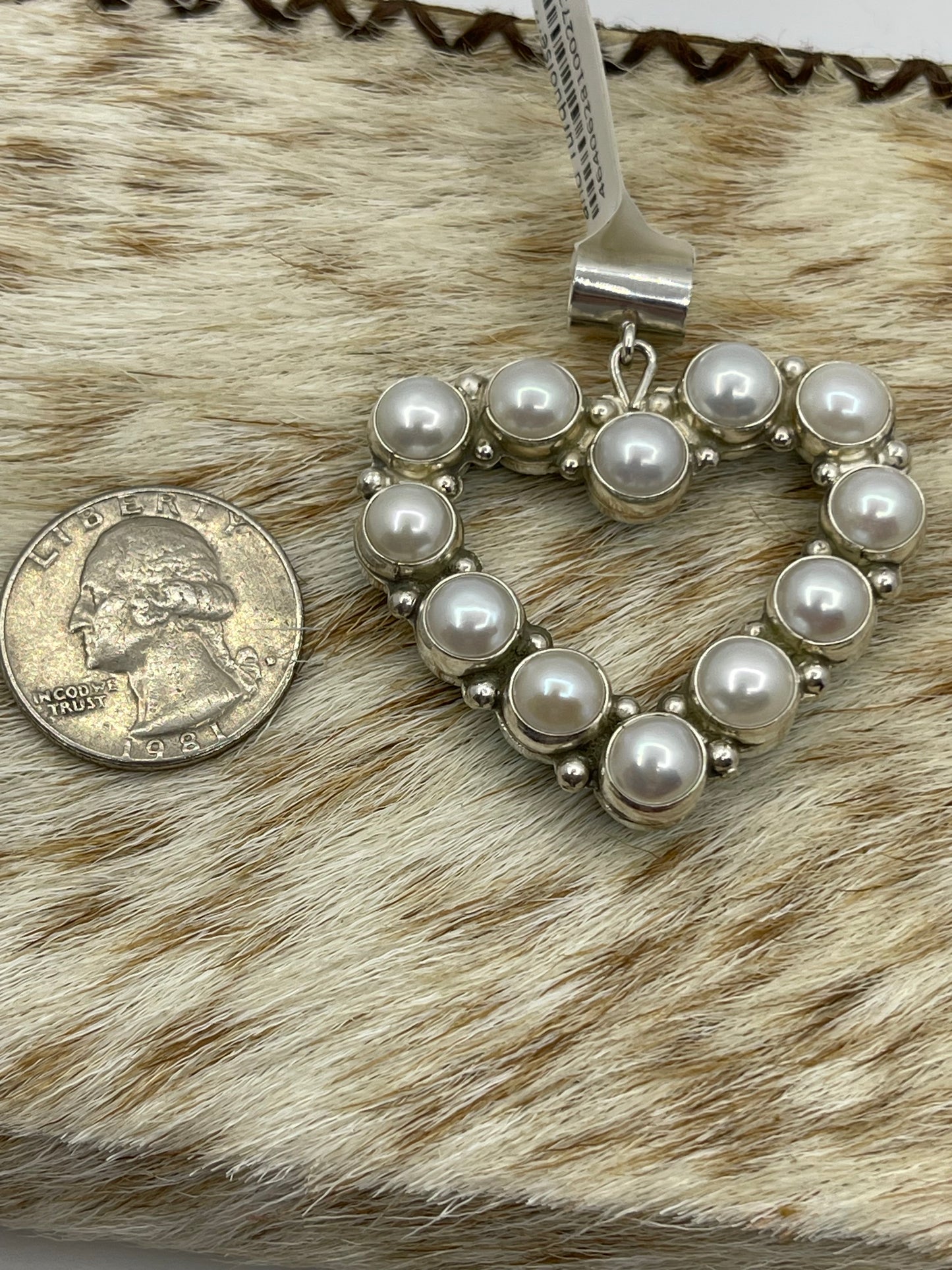 Reversible Freshwater Pearl and Turquoise Heart Pendant with a 6.8mm Bale by Martin Perry, Navajo
