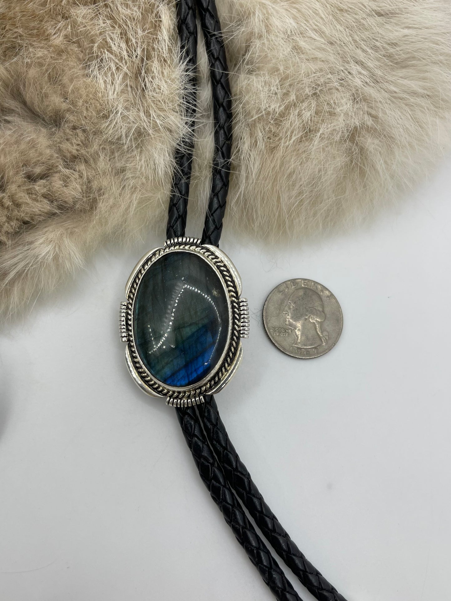 Oval Labradorite Bolo Tie by Joelias Draper, Navajo