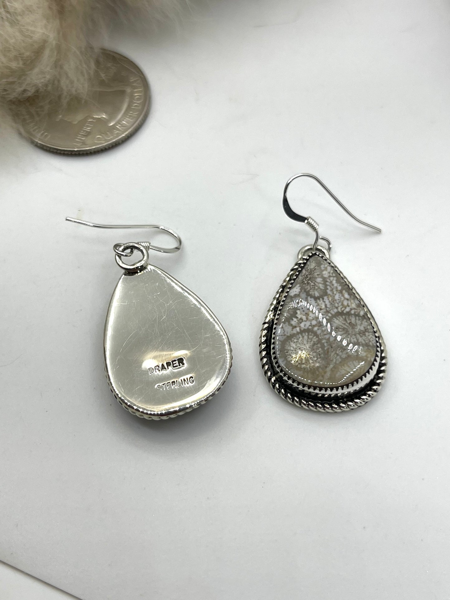 Teardrop Fossil Coral Hook Earrings By Joelias Draper, Navajo