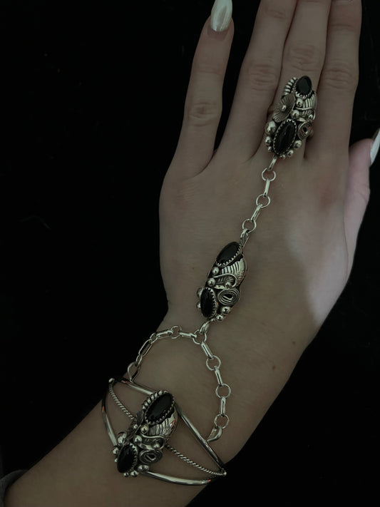 Adjustable Black Onyx Princess Cuff by Max Calladitto, Navajo