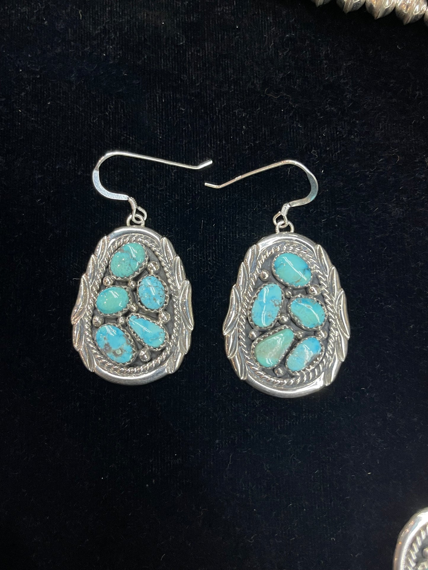 24" Kingman Turquoise Squash Blossom with Matching Dangle Earrings by A. Spencer, Navajo