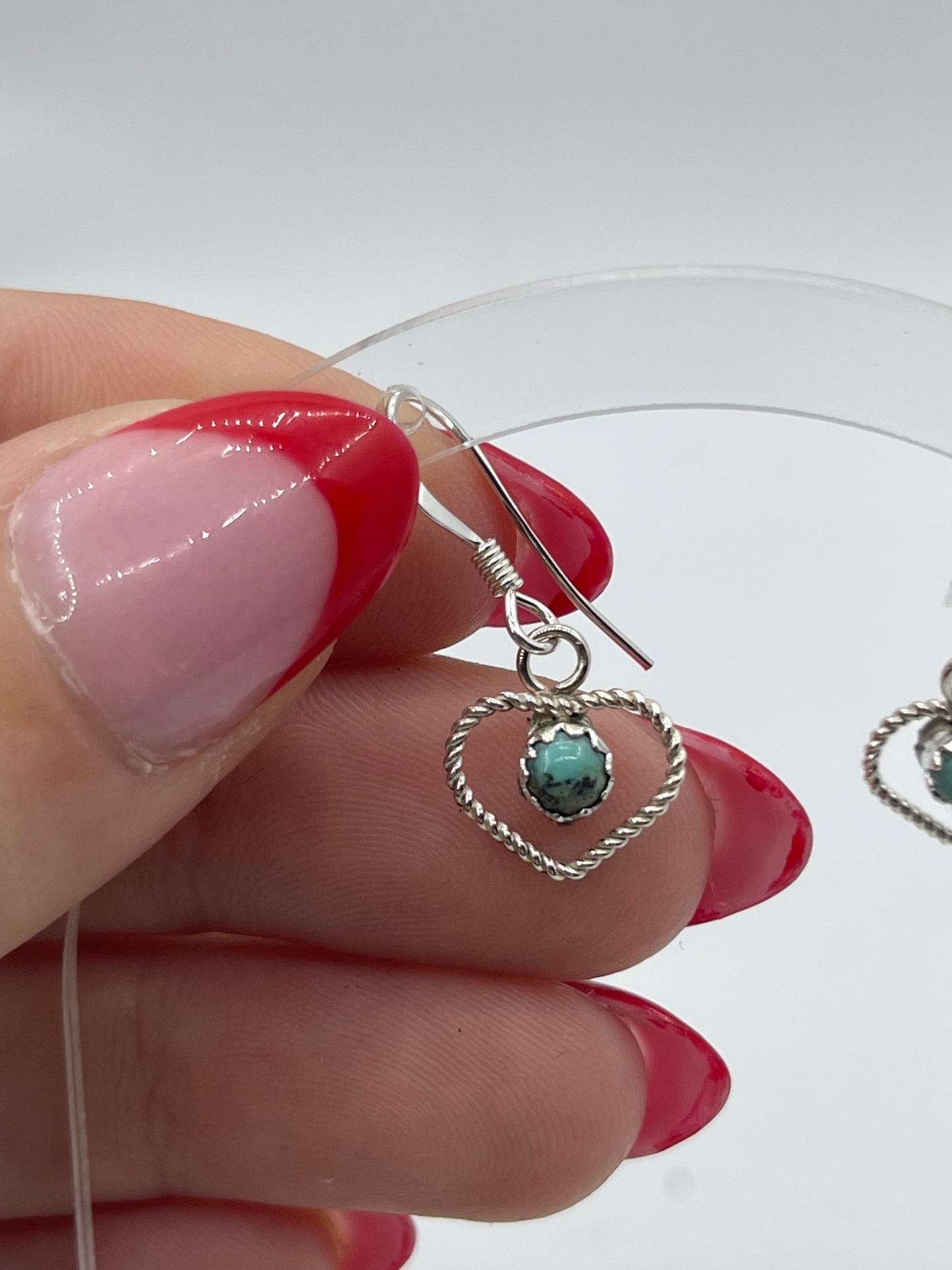 Tiny Heart Earrings with Turquoise by Shantel and Sylvia Chee, Navajo