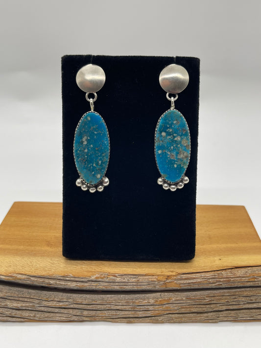 Turquoise Oval Post Dangle Earrings by Selina Warner, Navajo