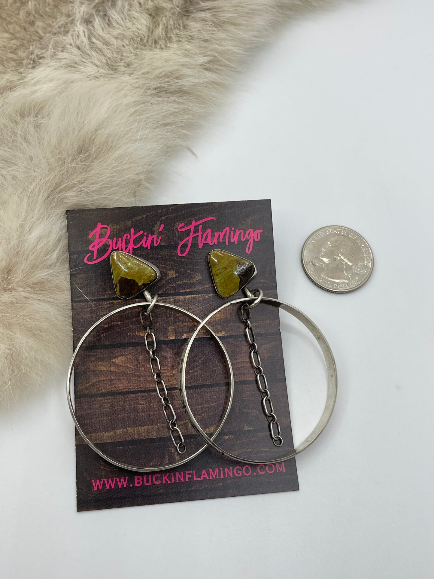 Royston Turquoise Post Stamped Hoop Earrings by Christina Jackson, Navajo