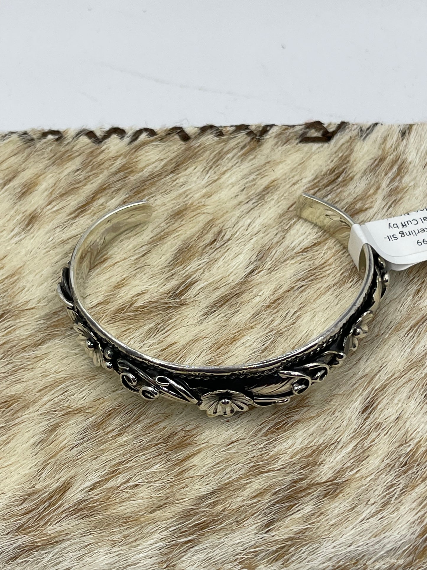 5 3/4"-7" Sterling Silver Floral Cuff by Bessie Joe, Navajo