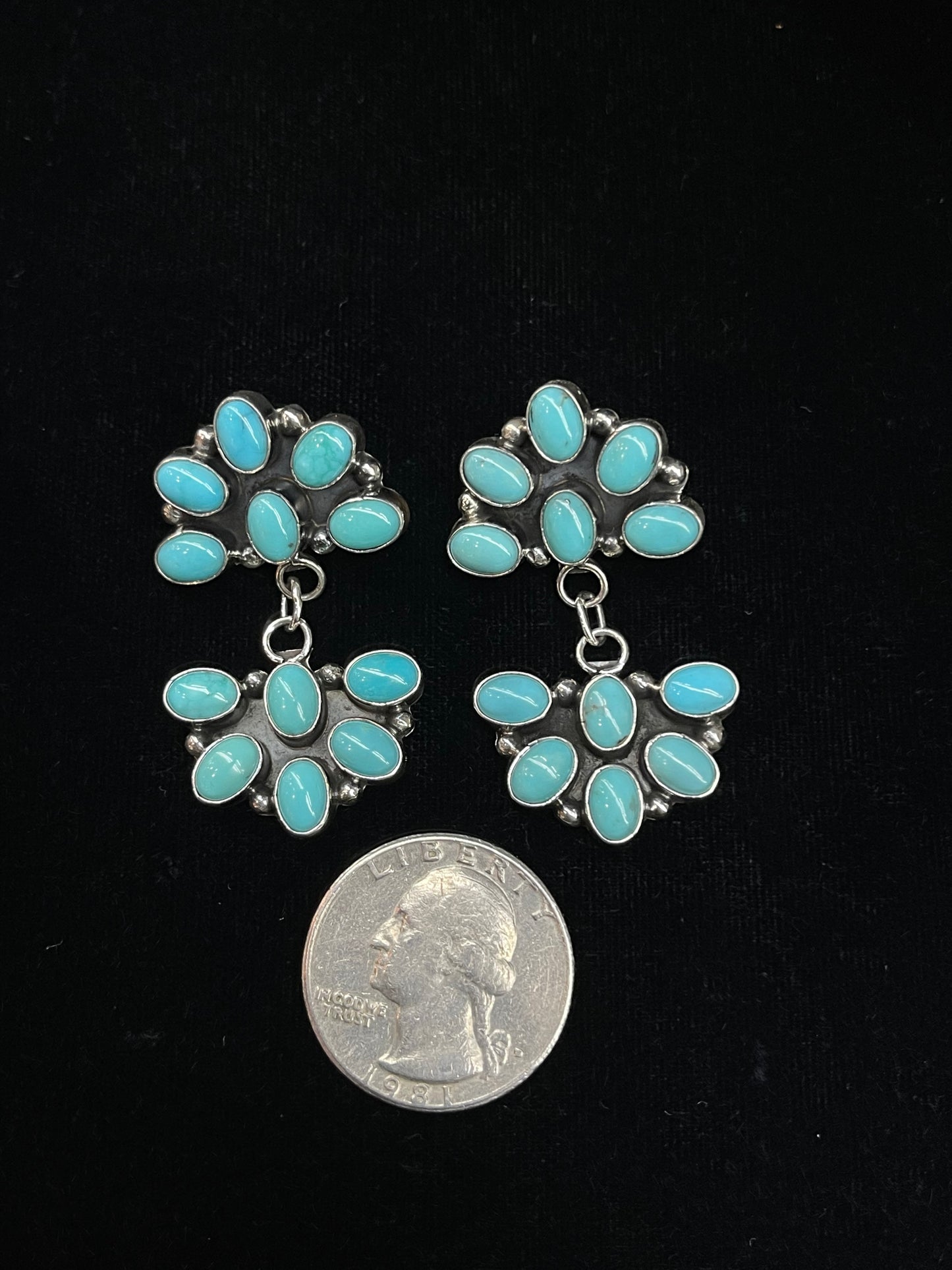 Double Half Cluster Turquoise Post Dangle Earrings by Jennifer Begay