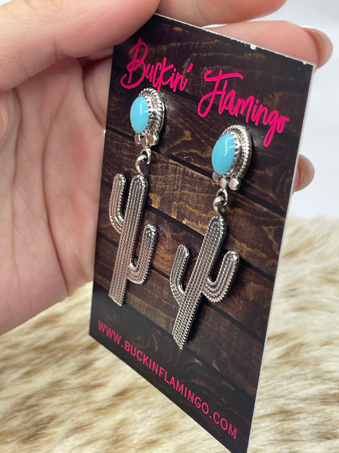 Turquoise Post Dangle Cactus Earrings by Annie Spencer, Navajo