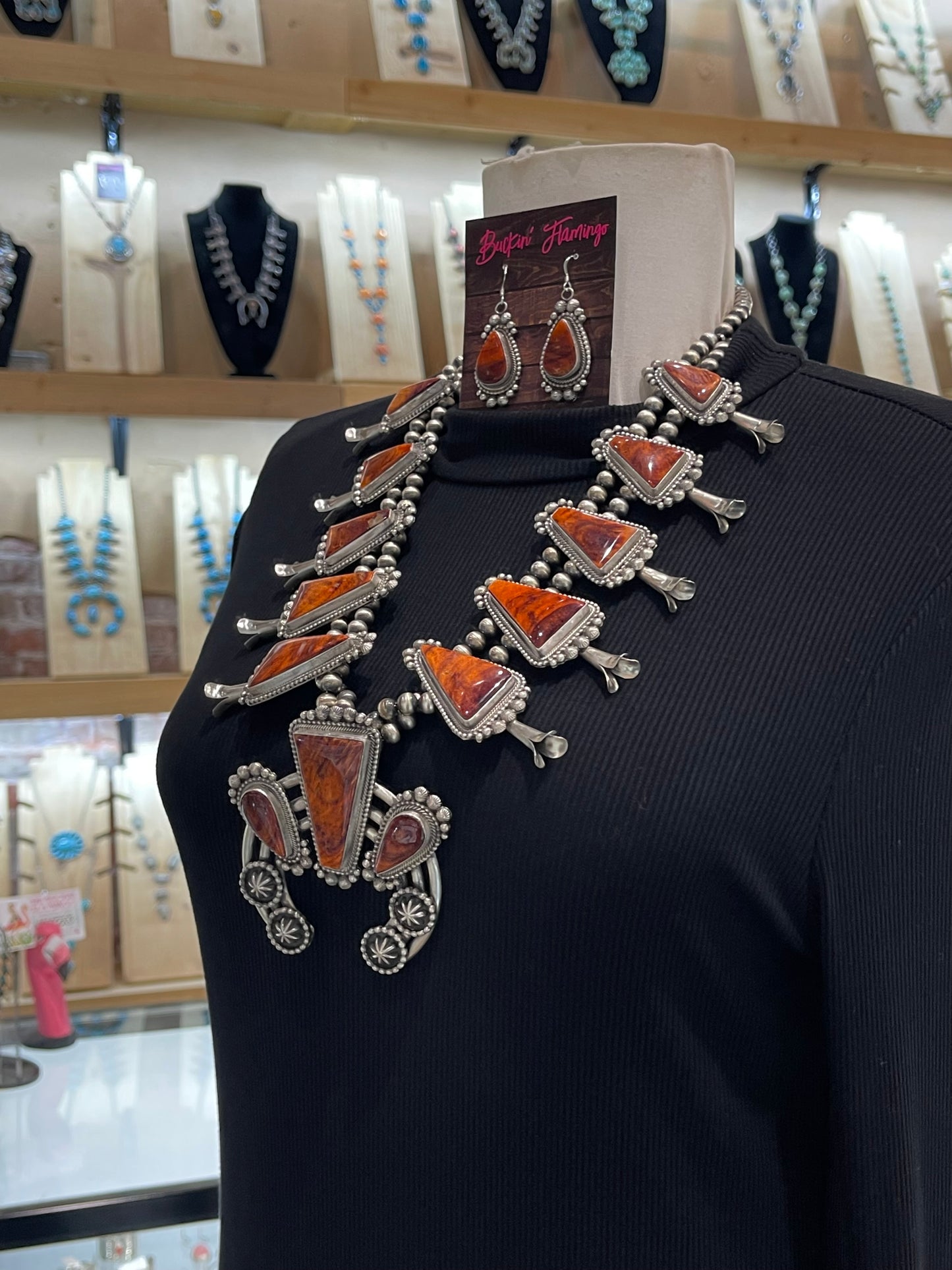 24" Spiny Oyster Squash Blossom Necklace & Earring Set