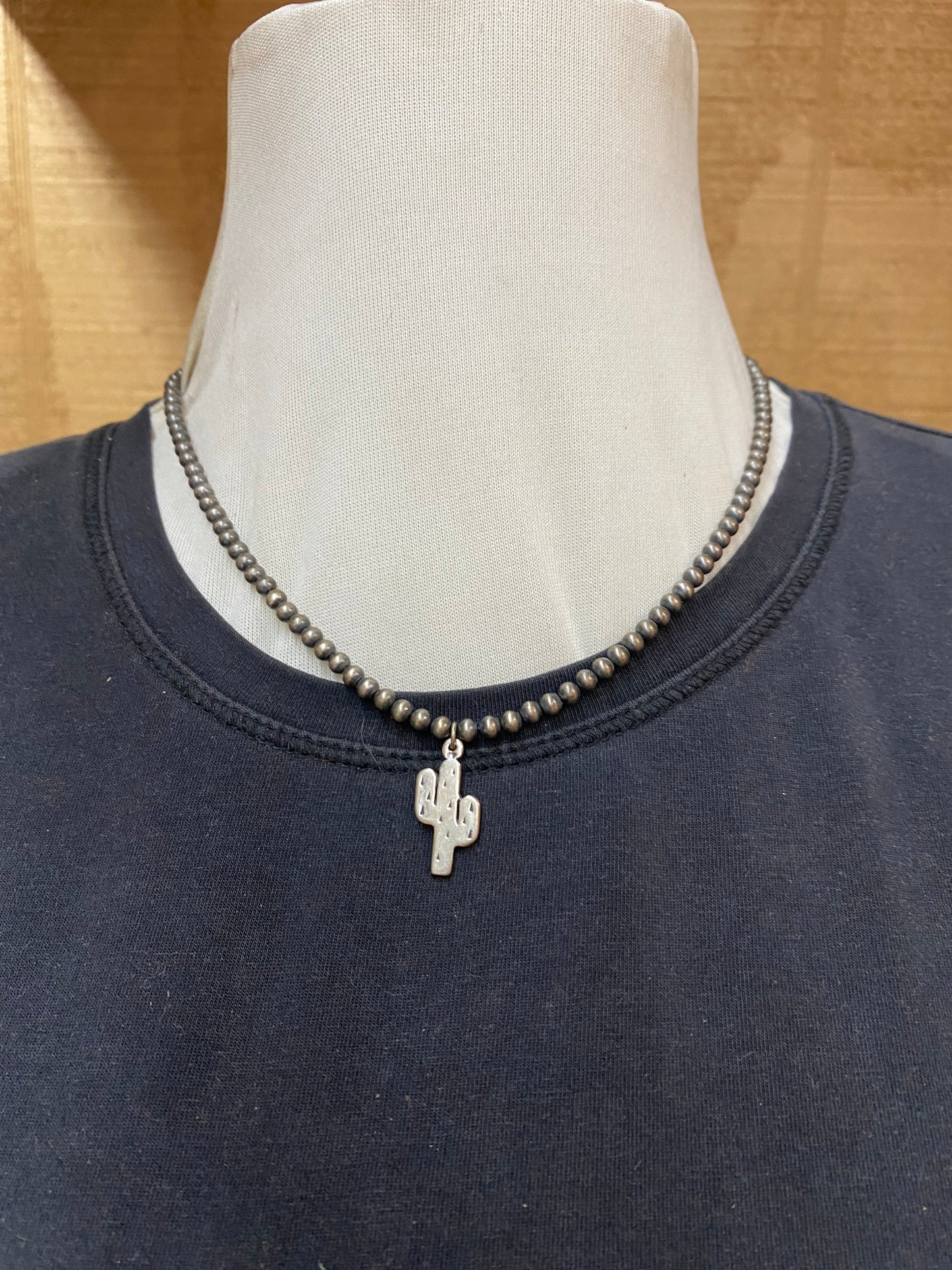 18" 4mm Navajo Pearls with Sterling Silver Cactus Pendant