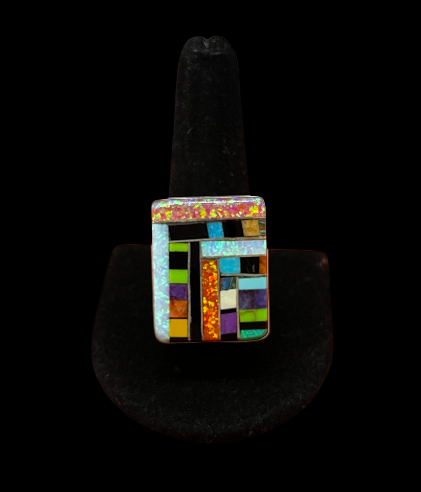 11.0 Opal Multicolor Inlay Ring by Ronald & Petra Chavez, Santo Domingo