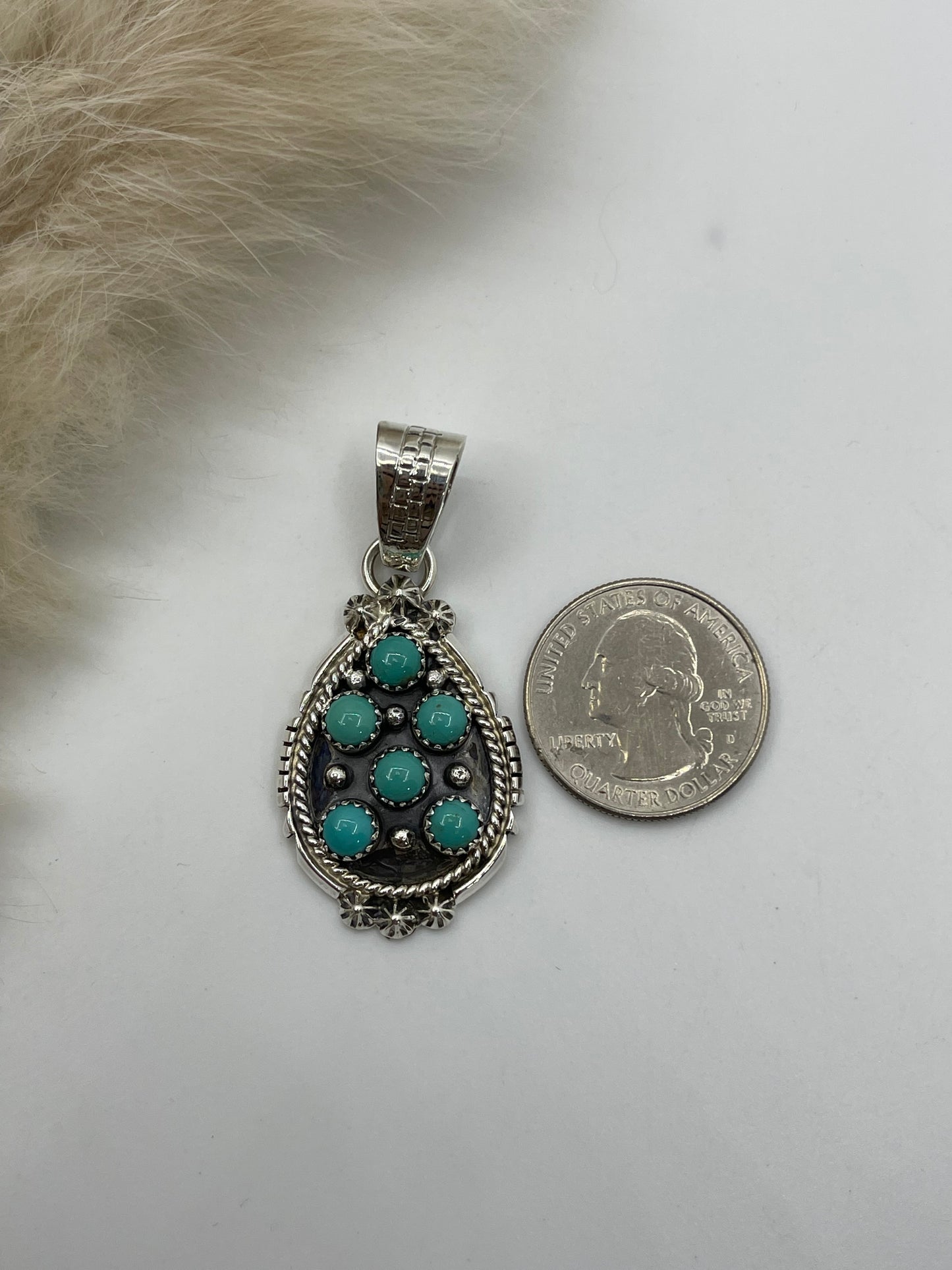 6 Stone Turquoise Pendant by Kenny Lonjose, Navajo 8.5 mm Bale