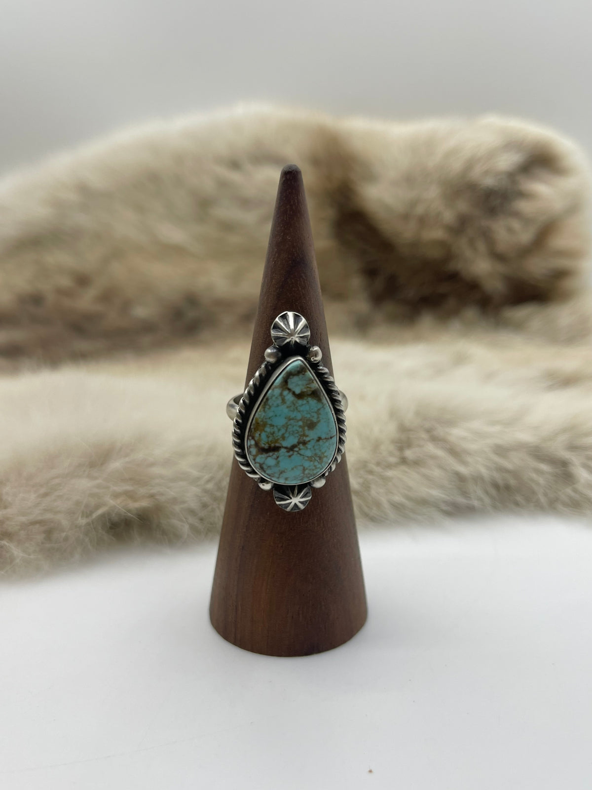 6.0-8.0 #8 Turquoise Adjustable Ring by Johnny Dixon, Navajo