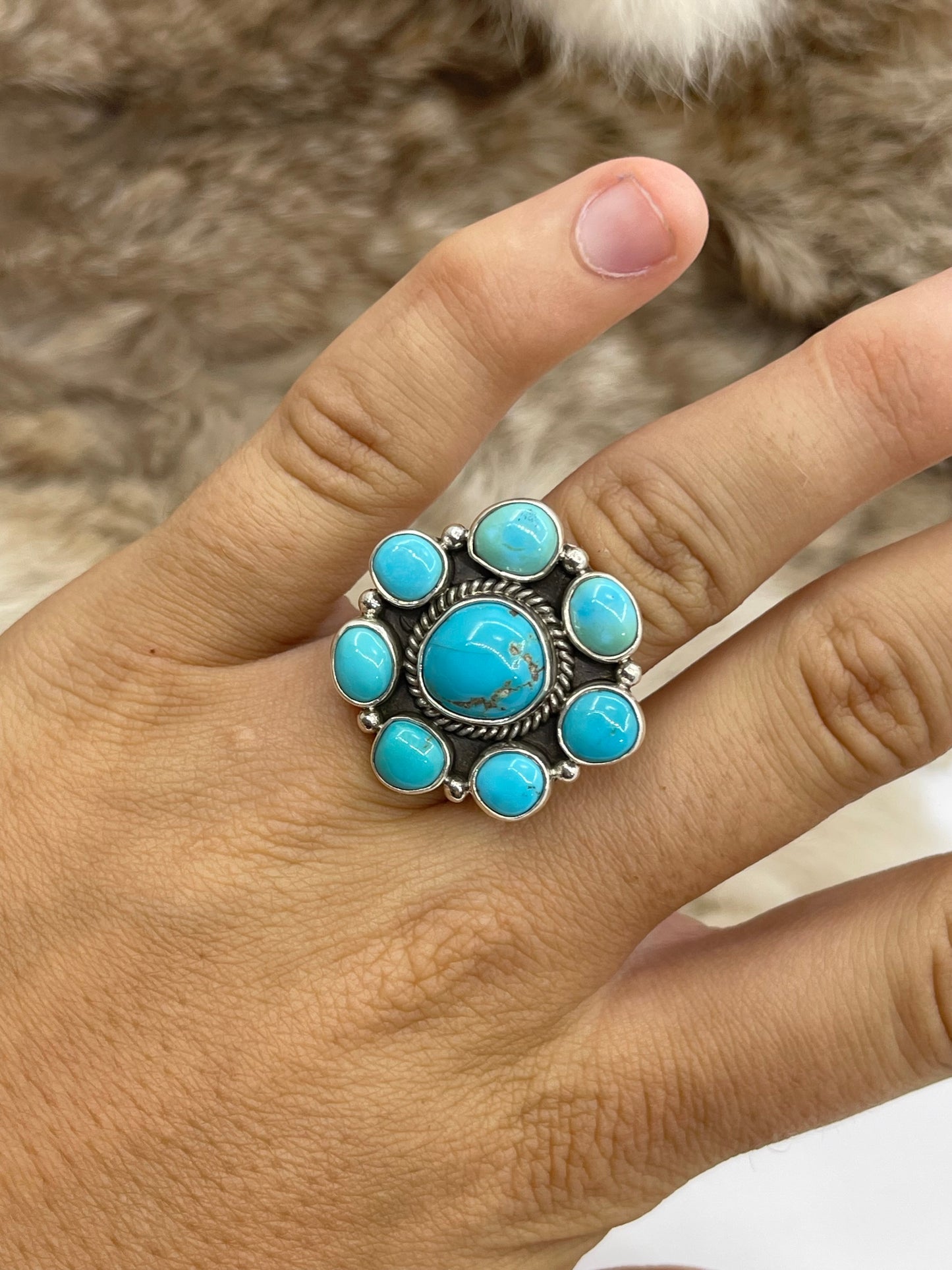 Adjustable 5.5-8.0 Sleeping Beauty Turquoise Cluster Ring