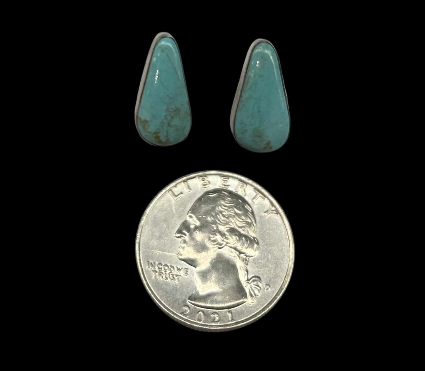 Kingman Turquoise Triangle Post Earrings by Sheryl Kee, Navajo