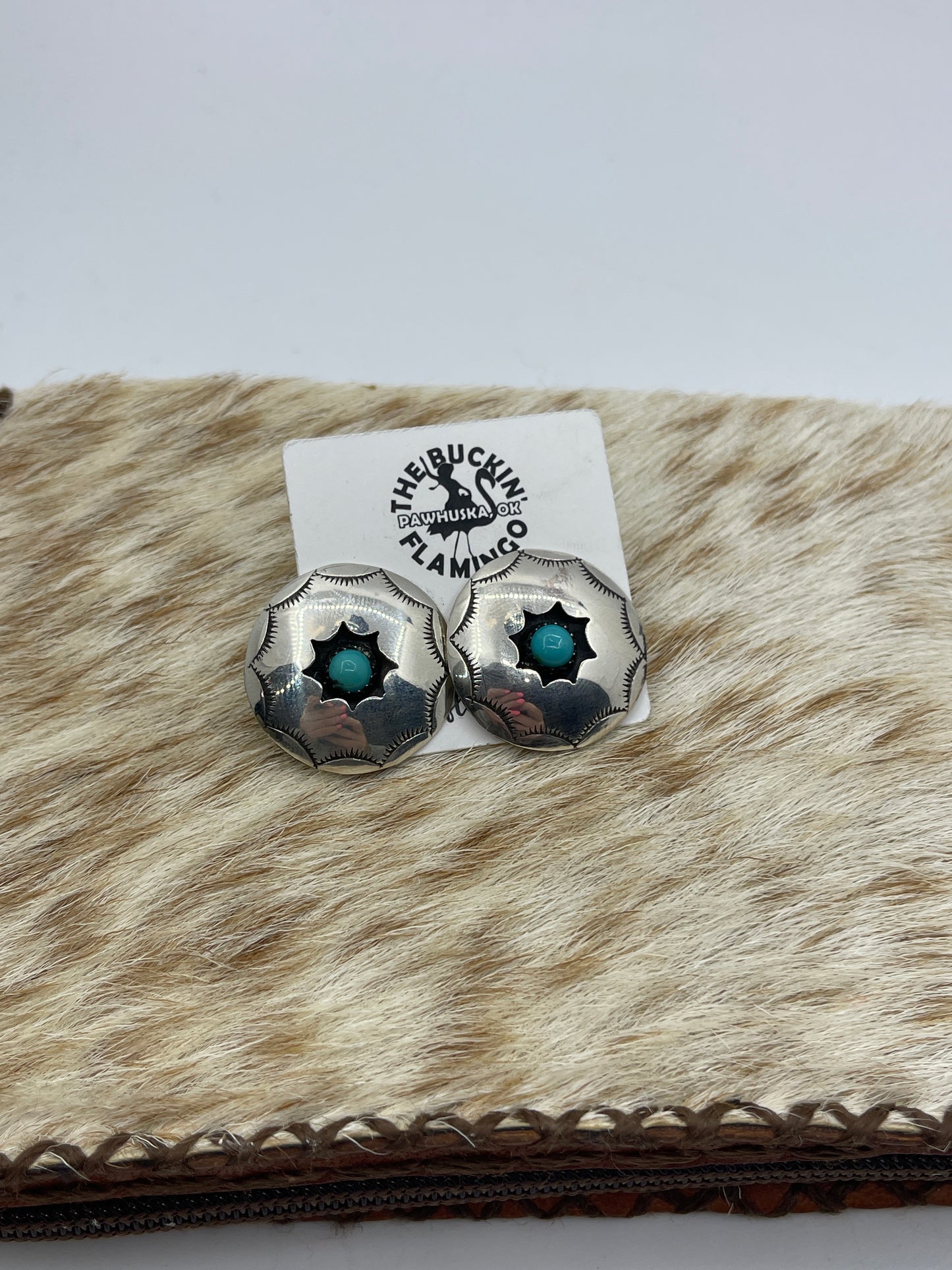 Turquoise Shadowbox Earrings by Felix Perry, Navajo