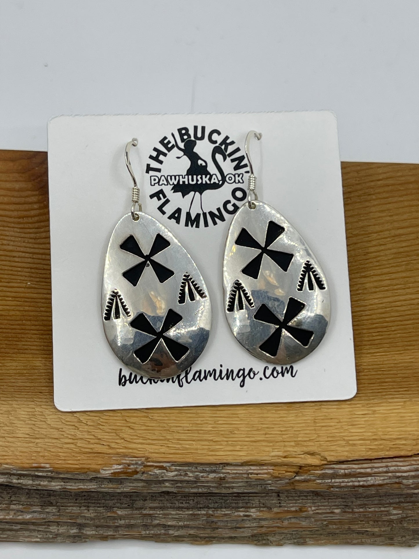Silver Overlay Teardrop Dangle Earrings by Tommy and Rose Singer, Navajo