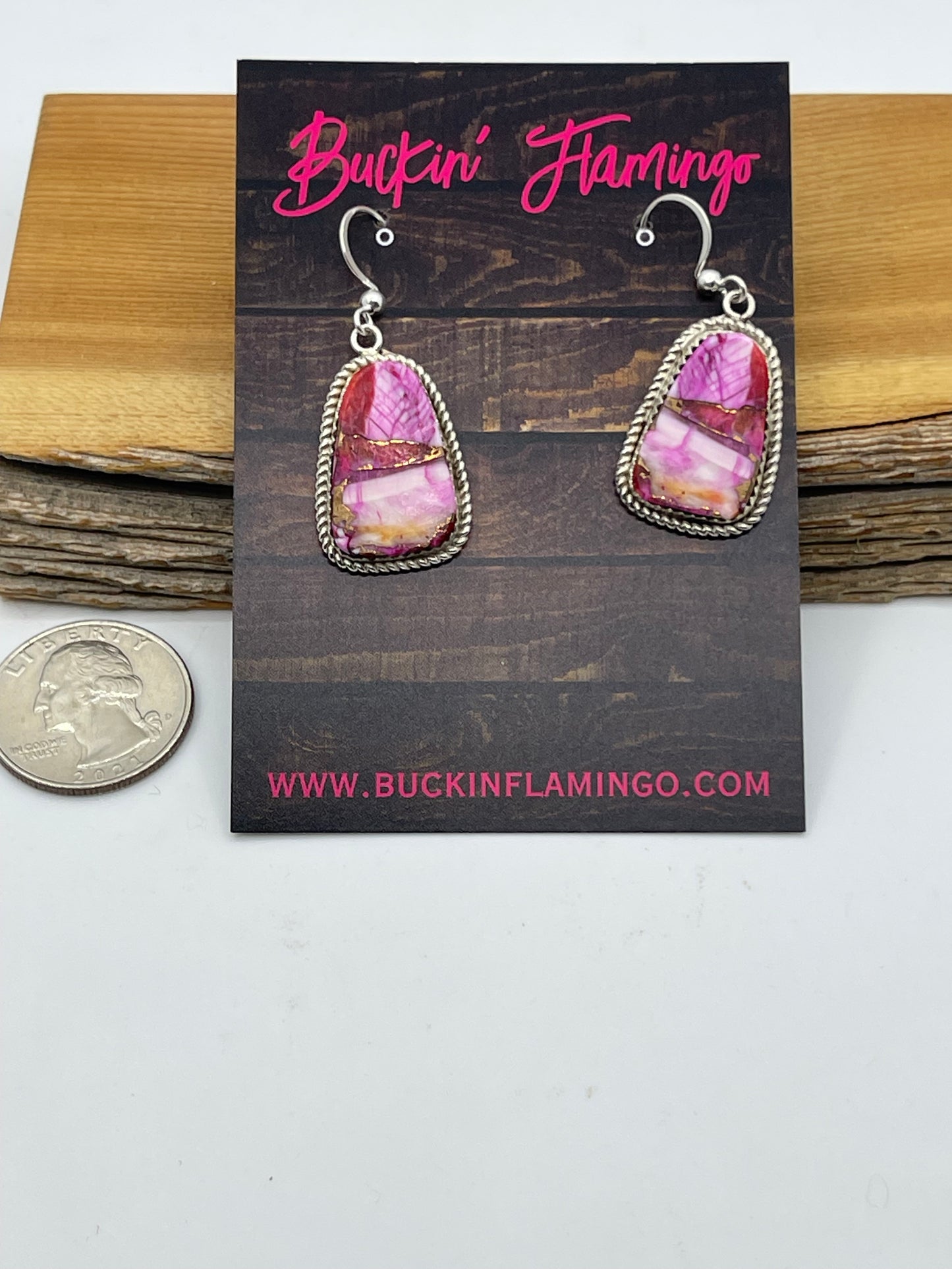 Orange and Pink Dahlia Dangle Earrings by Gabi Jim, Navajo