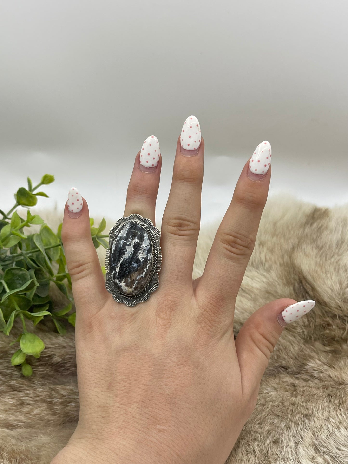 8.0 Zebra Jasper Oval Ring by John Nelson, Navajo