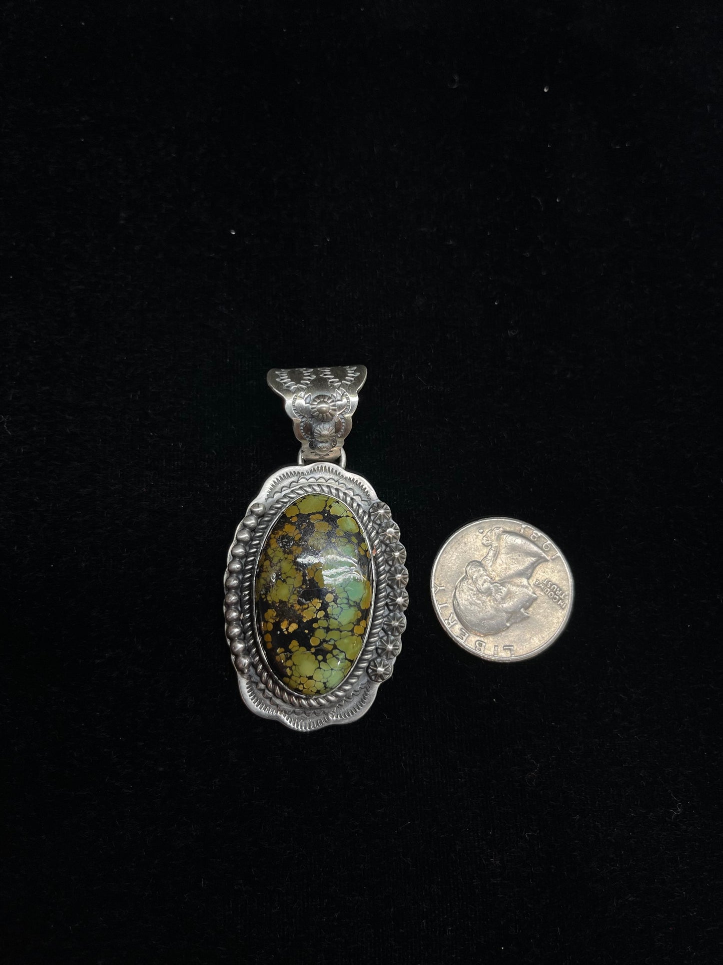 11.8mm Bale Blackjack Turquoise Pendant by Gilbert Platero, Navajo