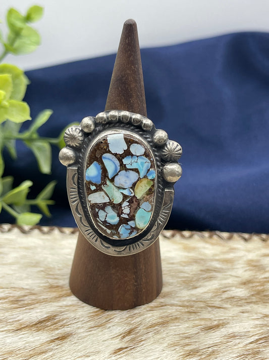 10.0 Gold Hills Mosaic Turquoise Ring By Boyd Ashley, Navajo