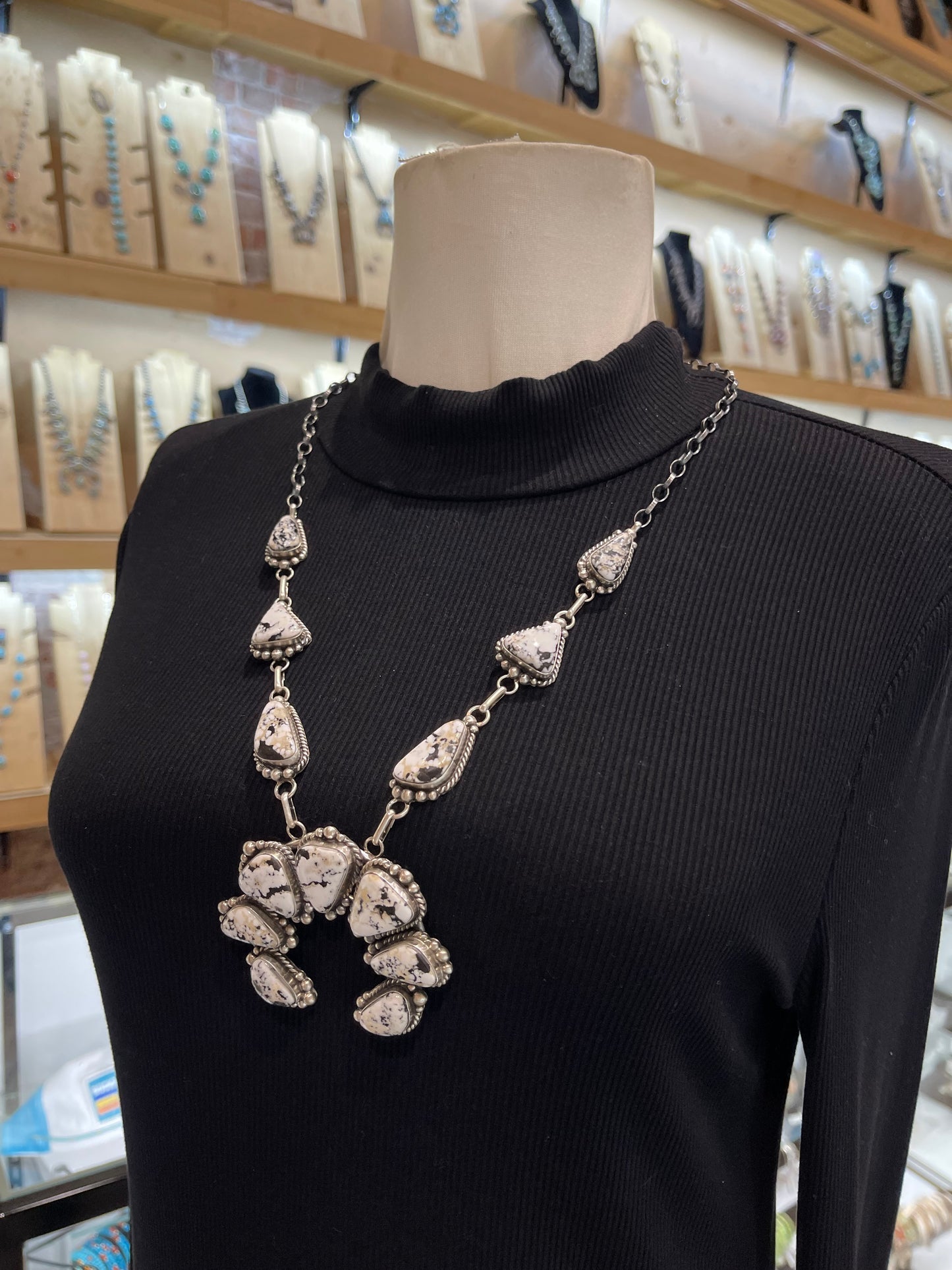 26" White Buffalo Naja Necklace & Earring Set by Elouise Kee, Navajo