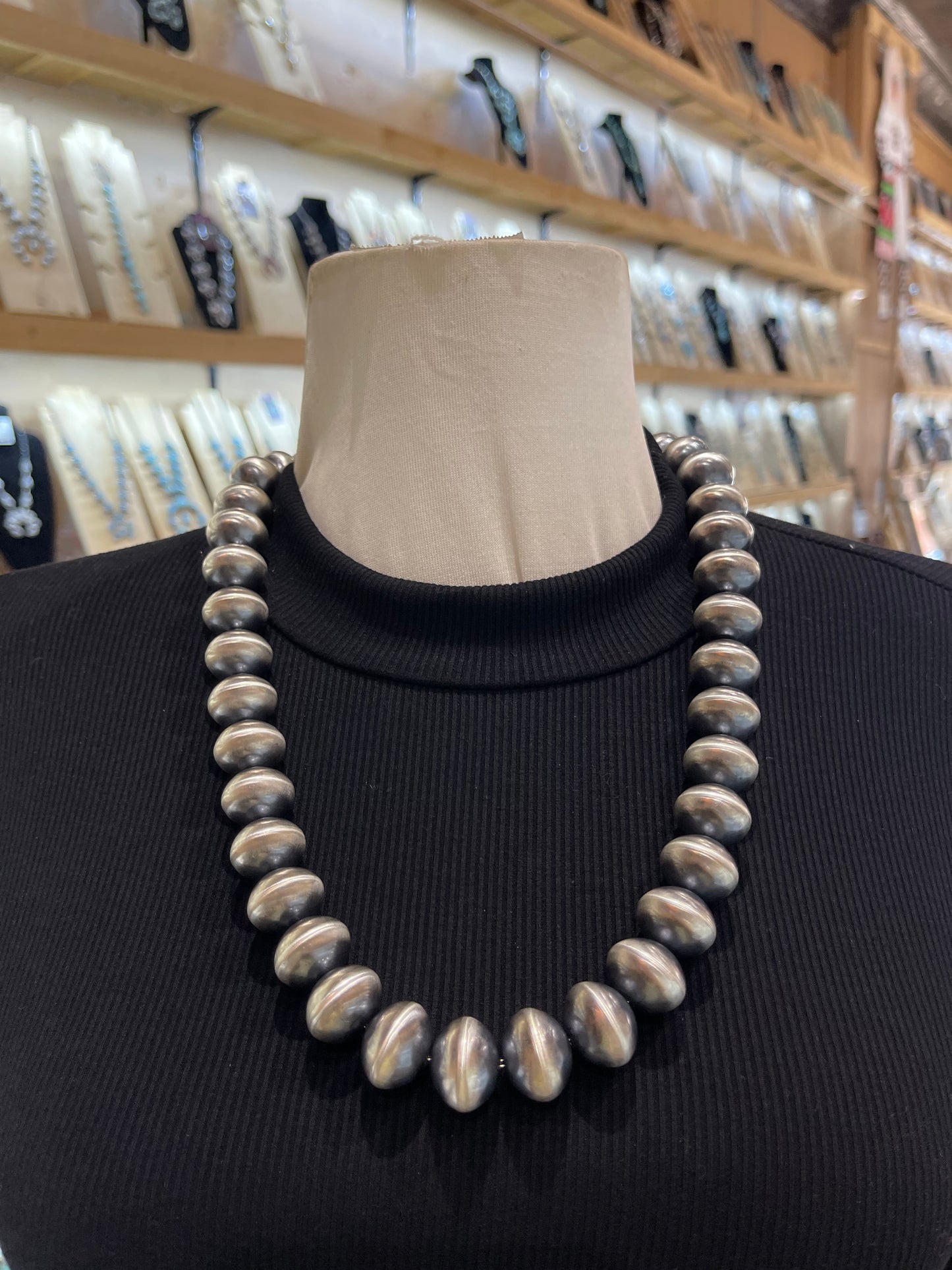24” 18.5 MM Semi Round Handmade Navajo Pearls by Bryannen Halwood, Navajo