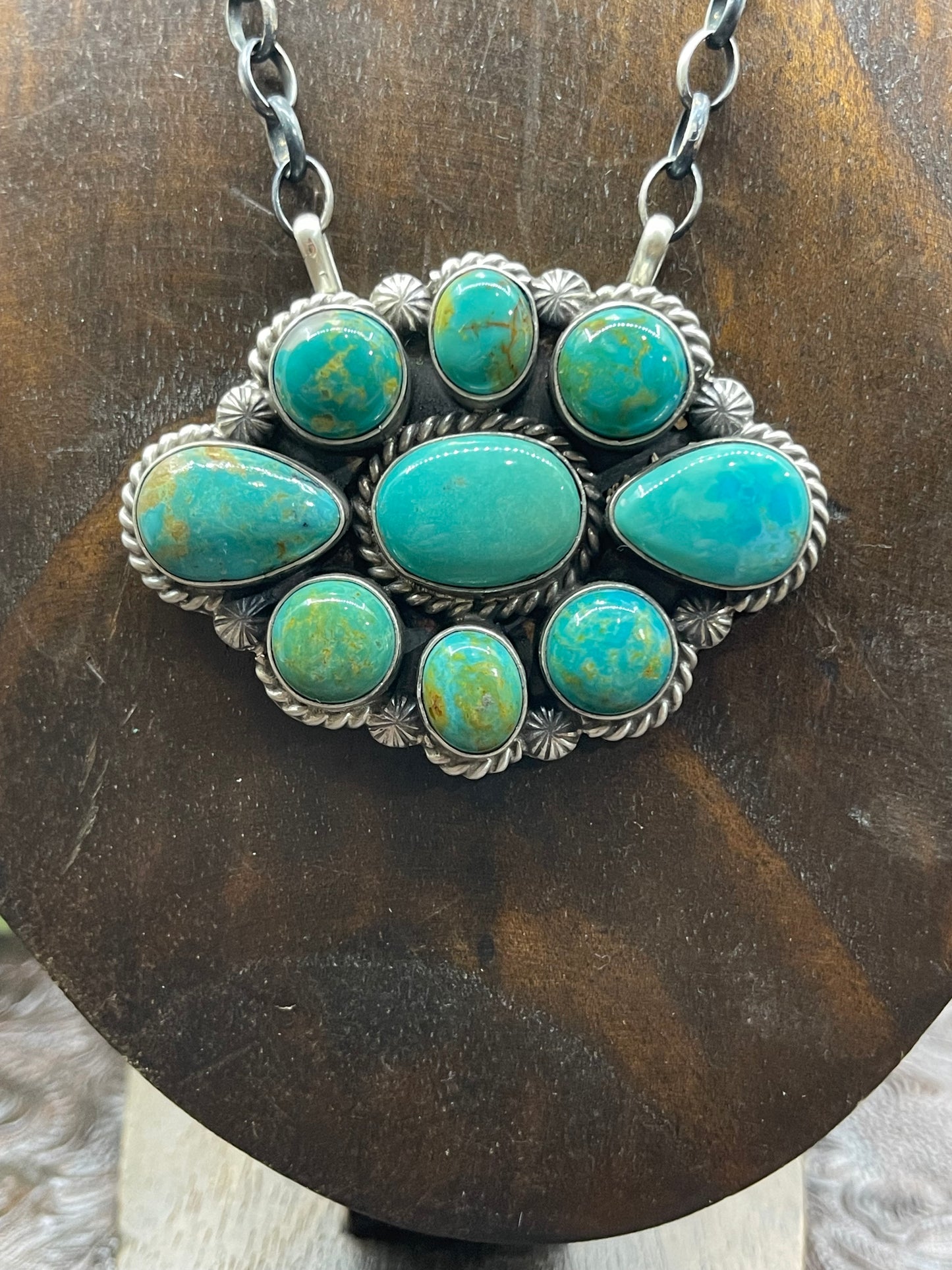 16" Green Kingman Turquoise Cluster Necklace
